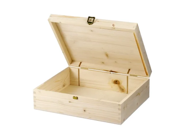 Cassetta con cerniere e clippers per 3 bottiglie Bordolese aperta - cassettepervino.it