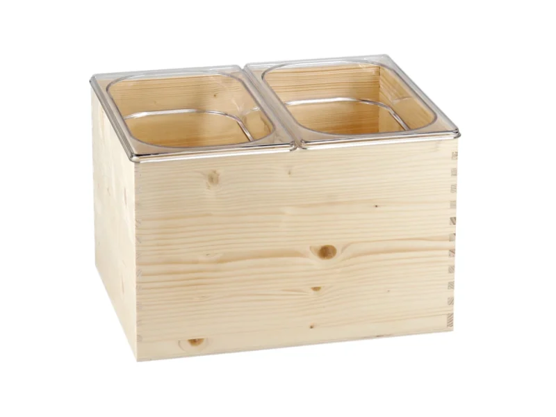 Glacette/Spumantiera in legno con 2 vasche in plexiglass