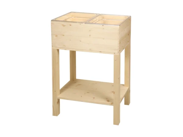 Glacette/Spumantiera naturale in legno di abete e pratico sgabello/tavolino di appoggio.