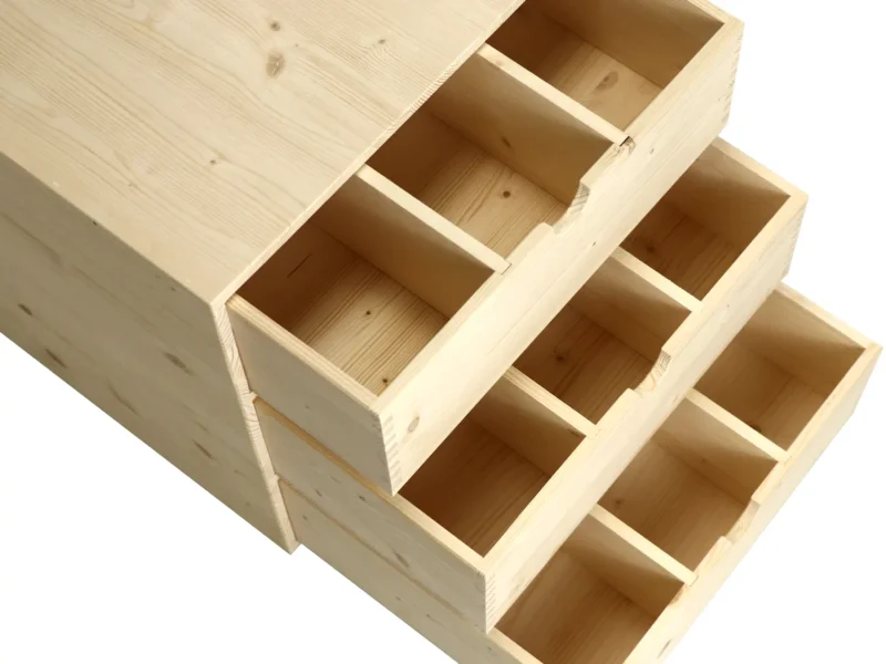 Cassettiera da esposizione per 9 bottiglie in legno