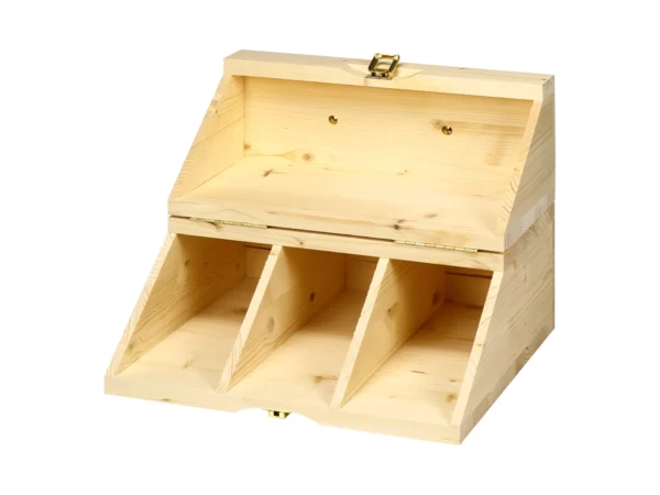 Cassetta in legno di abete CANT3 per 3 bottiglie da 0,75 LT, vista esposizione frontale aperta