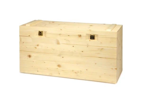 Cassetta per 12 bottiglie CANT12 in legno di abete, vista frontale chiusa, misure interne 680x220xh340 mm