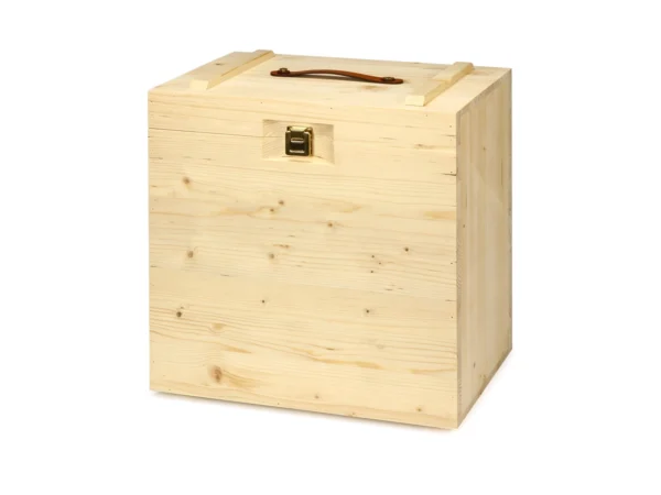 Cassetta in legno di abete CANT6 per 6 bottiglie da 0,75 LT, vista frontale chiusa con coperchio